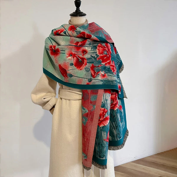 Print Wraps Pashmina Travel Poncho Warm Cashmere Scarf Women Thick Blanket Winter Bufanda Shawl Female Stoles