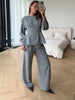 O-neck Waist Cinching Bud Hem Top Pants Suits Women Elegant Long Sleeve Slim Tops Wide Leg Trousers Spring Chic Office Lady Sets