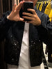 Black Sequined Jacket Lapel Neck Dull Sleeve Zipper Pocket Coat Spring Autumn Female High Street England Style Outewear