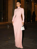 Autumn Elegant High Collar Long Sleeve Ruched Slim Fit Long Dress Women'S Solid Casual Party Club Street Clothes