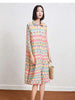 Printed Geometric Dress Women's Spring Lapel Single Breasted Color Block Loose A-line Stretch Dresses 2DB2204