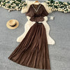 Elegant Rhinestone Pleated Skirt Sets Slim Party Club Vintage Dress American Women Clothes Two Piece Set 9R3018
