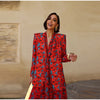 Geometric Printed Blazer Jacket Pants Sets Women Shoulder Pads V Neck Lace Up Full Sleeve Jackets Flare Pant Lady Outfit