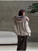 Winter Faux Fur Collar Woolen Coat Women Vintage Thick Hooded Long Sleeve Oversized Warm Jacket Lady High Streetwear