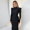Shoulder Padded Long Sleeve Bodycon Green Party Club Maxi Long Dress Spring Autumn Women Elegant Clothes
