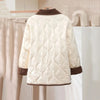 lapel Corduroy Diamond Grid Lightweight Cotton Jacket Women's Autumn Winter Cotton-Padded Parkas Warm Coat Female Tops
