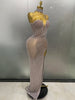 Full Rhinestones Mesh Transparent Long Dress Women Birthday Celebrate Evening Prom Dress Party Club Stage Costume