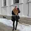 Brand Design Black Long Faux Leather Coat Women Detachable Fur Collar Oversized PU Leather Jacket Blazer