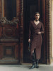 Elegant Evening Dress Women V Neck Long Sleeve Patchwork Button Slit Sweater Dresses Autumn Winter Knit Maxi Dress