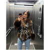 Women Deer Spot Print Faux Fur Cropped Jacket Stand Collar Dark Fur Cuff Button Up Short Coat Vintage Winter Street Outerwear