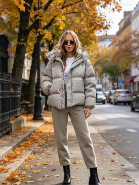 Chic Women Print Hooded Padded Jacket Oversized Zip Up Long Sleeve Warm Winter Coat Casual Daily Ladies Quilted Cotton Outerwear