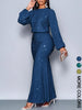 Shiny Women's Dress Spring Autumn O-neck Long Sleeve Slim Hips Banquet Long Dress Female Pleated Party Fishtail Dresses