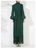 Maxi Dress Women High Neck Long Sleeves Stitching Tassel Hem Solid Color Dresses Female Party Clothing 2DB1143