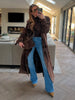 Women's Vintage Brown Suede Trench Coat Long Belted Overcoat Retro Windbreaker Female Date Commuter Streetwear Outerwear