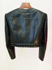 High Street Designer Blazer Women's O-neck Rope Lace-Up Trimmed Artificial Leather Jacket