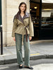 Women Cropped Trench Coat Faux Leather Spliced Epaulets Belted Waist Loose Fit Khaki Short Jacket Vintage Ladies Outerwear
