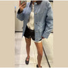 Casual Blue Multiple Patch Pocket Jacket Women Chic Corduroy Collar Single Breasted Short Coat Lady Daily Spring Wear