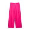 Women Solid Lace Up Side Zipper Straight Pants Vintage High Elastic Waist Female Chic Lady Trousers