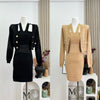 Commuter Knitted Dress Spring Autumn Elegant Two Pieces Set Hip-wrapped Short Striped Cardigan And Dress J408