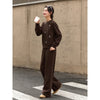 Two Pieces Set Woman Winter Casual Embroidery Sweatshirt Wide Leg Pants Fleece Lined Knitted Women Clothes Sets A3288