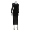 Sexy Mesh Women's Maxi Dresses See Through O-Neck Solid Slim Regular Long Sleeves Bodycon Party Vestidos Robes