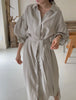 Women's Spring and Autumn Bubble Sleeve Casual Loose Straight Vintage Button Decorative Shirt Long Dress