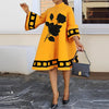Flower Print Loose Yellow Dresses for Women Autumn Winter Clothes Flared Sleeves Woman Midi Casual A-line Dress