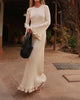 Pleated Wavy Knit Maxi Dress For Women Lace-up Long Sleeve Loose Casual Sweater Dress Female Party Clothes Solid Elegant