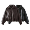Women's Autumn Winter Clothes Solid Color Leather Thicken Warm Female Short Cotton Jacket 5C1437