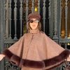 Elegant Plaid Cape Skirt 2 Piece Set Women Chic High Waist Single Breasted Faux Fur Hem Shawl Coat Suit Fall Winter Party Outfit