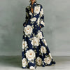 Retro Pattern Print High Waist Pleated Dress Woman Spring Shirt Collar Button Pockets Maxi Dress Long Sleeve Boho Vacation Dress