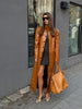 Brown Crocodile Embossed Faux Leather Trench Coat Lapel Single Breasted Straight Front Pockets Jacket Women Autumn Winter Fits