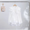 Solid Ruffle Mini Dress U Neck Long Puff Sleeve Tie Neck Tiered Hem Sweet Style Gown Soft Pastel Tones Chic Women Outfit