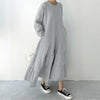 Stylish Ruffled Hem Sweatshirt Dresses Autumn Crew Neck Long Sleeve Solid Color Pullover Robes Femme Maxi Vestidos