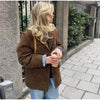 Vintage Suede Jackets Women Casual Loose Lapel Single Breasted Blazer Female Autumn Long Sleeves Brown Outwear Lady