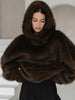 Women's Faux Fur Coats Hooded Patchwork Zipper Cropped Jackets Street Female Lantern Long Sleeves Loose Autumn Winter Outerwears