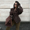 Vintage Oversized Suede Leather Jacket Women Shoulder Pad Full Sleeve One Button Coat autumn Lady Chic Bomber Streetwear