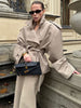 Casual Solid Lapel Lace Up Trench Coat Women's Elegant Long Sleeve Loose Short Coat Autumn Daily Commute Street Outwear