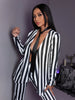 Black and white striped women's suit Jacket Niche Spring holiday party suit jacket Women's casual loose coat