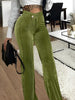 Women Streetwear Corduroy Zipper Fly V-low Waist Straight Wide Leg Trousers Autumn Winter Pants