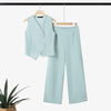 Stylish 2 Pieces Pant Sets Women Irregular Placket Vests Tops and Wide Leg Pants 2pcs Suits Elegant Commuting Outfits 3XL
