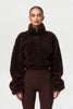 Women Cropped Teddy Fleece Jacket Half Zip High Neck Long Cuff Sleeve Loose Casual Autumn Winter Fuzzy Warm Outerwear