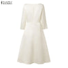 Elegant Satin Black Party Midi Dresses Women's Boatneck 3/4 Sleeve Fit and Flare A-Line Dress Wedding Guest Woman Clothes