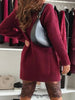 Autumn Winter Turtleneck Patchwork Mini Dress, Holiday Long Sleeve Chic Sweater Dress, Solid Loose Ladies Dress