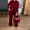 Pant Set Women Three Piece Sets Round Neck Full Sleeve Tops Mid Length Coats Wide Leg Long Pants High Waist Y2k Work
