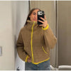 Spring Contrast Knitted Cardigan Jackets For Women Elegant Long Sleeve Pockets Zipper Sweater Street Lady Chic Outwear