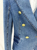 Designer Runway Blazer Women's Slim Fitting Double Breasted Lion Buttons Denim Jacket Mini Skirt