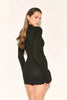 Hollow Out Long Sleeve Sexy Mini Dress Women Gown Elegant Winter Half High Collar Metal Buckle Club Party Dresses