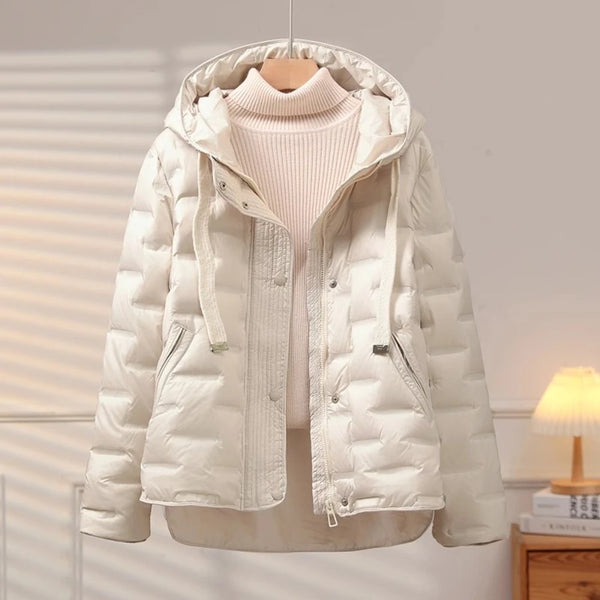 Autumn Winter Women's Puffer Jacket Short Hooded Thickened White Duck Down Coat Slim Fit Casual Warm Outerwear