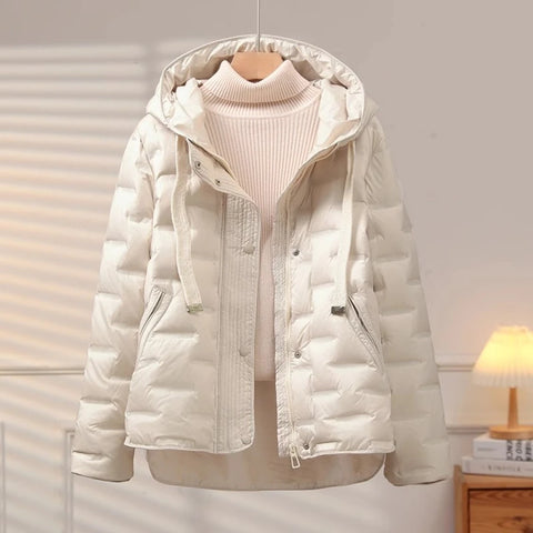 Autumn Winter Women's Puffer Jacket Short Hooded Thickened White Duck Down Coat Slim Fit Casual Warm Outerwear
